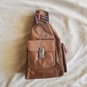 Brown leather backpack